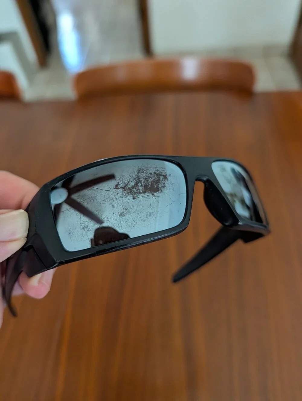 Oakley Black Wraparound Gascan Sunglasses with Silver Logo Pre Owned